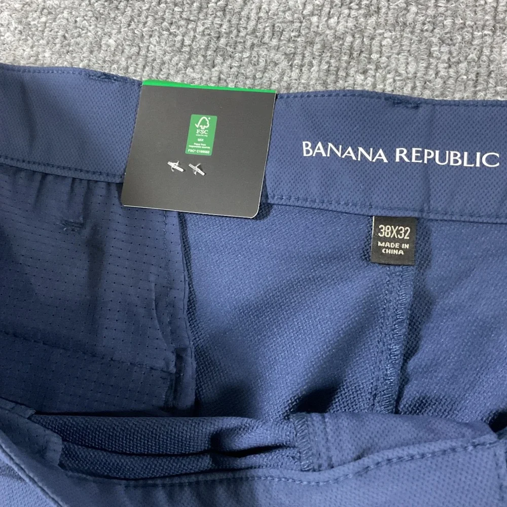 Banana Republic Mens Flat Front Performance Pants Navy Blue 38x32 New
